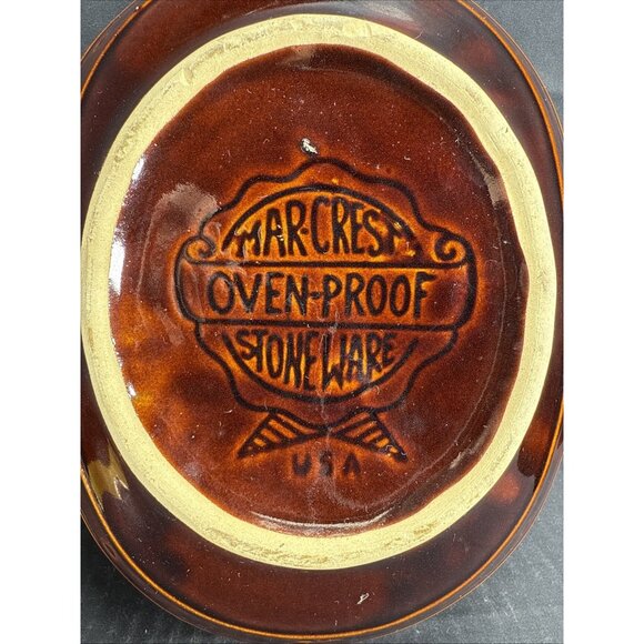 marcrest oven proof USA stoneware 10” X 8” divided dish Brown glaze Daisy Dot - Picture 7 of 7